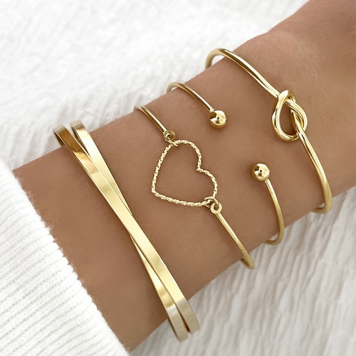 4-PIECE FASHION BRACELET - S744C - Stylish bracelet-layered stackable bangles.