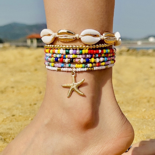 7-PIECE BOHEMIAN ANKLE BRACELET S680F - Hawaiian style ankle bracelet