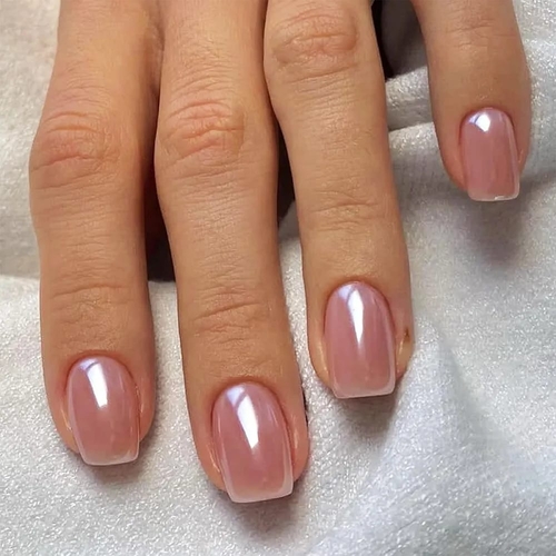 24PCS SHORT SQUARE NUDE CHROME PRESS ON FAKE NAILS S121D - Color: nude chrome