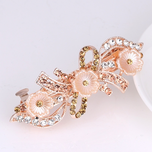 FLORAL HAIR BARRETTE U211 - Gold-toned metal hairclip