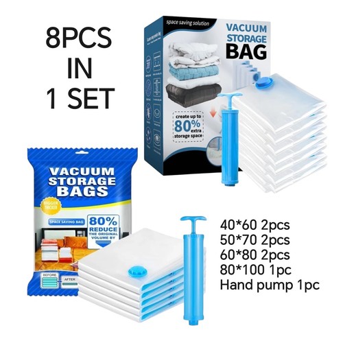 7PCS VACUUM STORAGE BAG + 1PC HAND PUMP U423 - 8pcs in 1 set