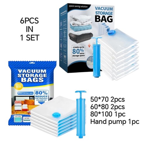 5PCS VACUUM STORAGE BAG + 1PC HAND PUMP U423 - 6pcs in 1 set
