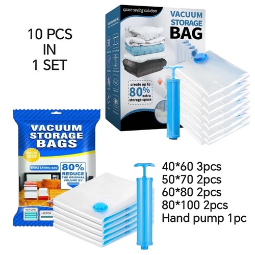 9PCS VACUUM STORAGE BAG + 1PC HAND PUMP U423 - 10pcs in 1 set