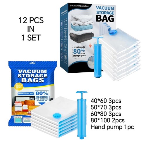 11PCS VACUUM STORAGE BAG + 1PC HAND PUMP U423 - 12pcs in 1 set