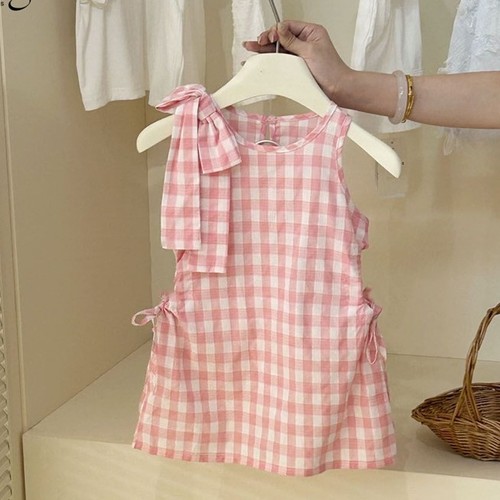 COLOR PINK SUMMER VEST DRESS FOR GIRLS / F318 - size: 100CM Ages: 3 to 4yrs old