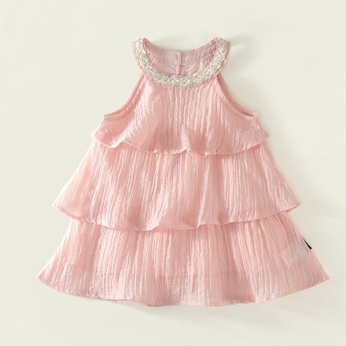 GIRL'S SUMMER RUFFLED CAMISOLE DRESS F318 - COLOR: CARNATION SIZE:90CM&nbsp; AGES: 12 TO 18 MONTHS