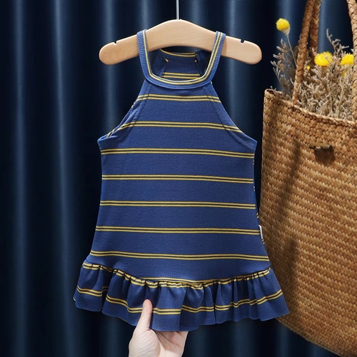 GIRL'S SUMMER VEST DRESS / F318D - COLOR:BLUE-STRIPED DESIGN AGES: 2 TO 3 YRS. OLD