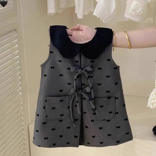 GIRL'S A-LINE DRESS / F318E - Cotton linen gray dress Size: 90cm 12-18MONTHS