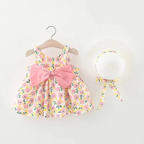 BABY GIRL DRESS WITH HAT U486S - Floral dress with white hat