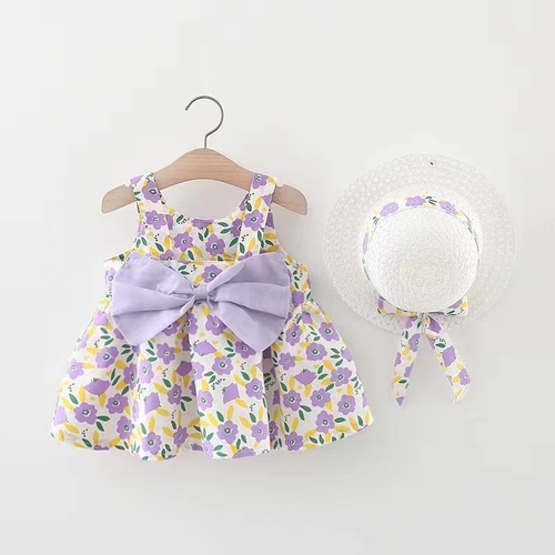 BABY GIRL DRESS WITH HAT U486T - Floral dress with white hat