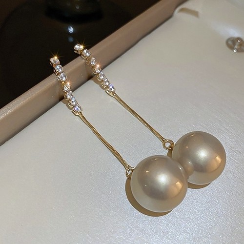 GOLD-TONE DROP EARRINGS WA-0104/S581 - Pearl drop earrings