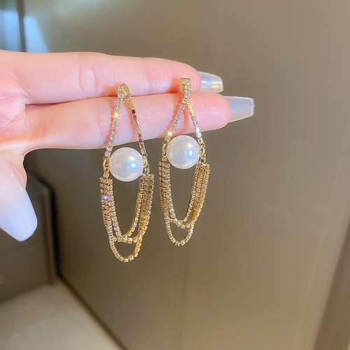 GOLD-TONE DROP EARRINGS WA-0108/S581 - Pearl drop earrings
