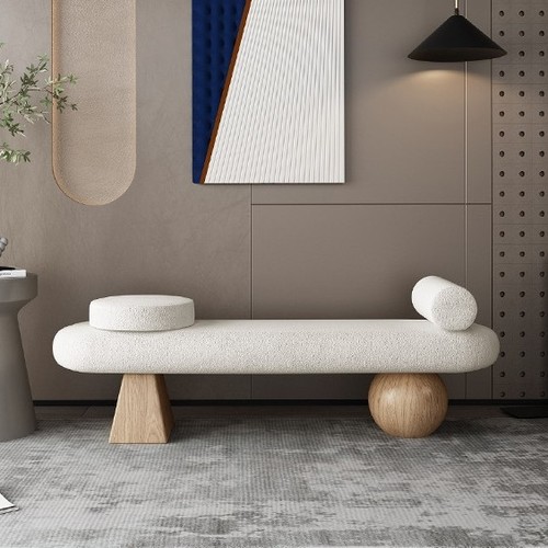 ENTRYWAY BENCH / U517 - Modern boucle entryway bench 100x35x45cm