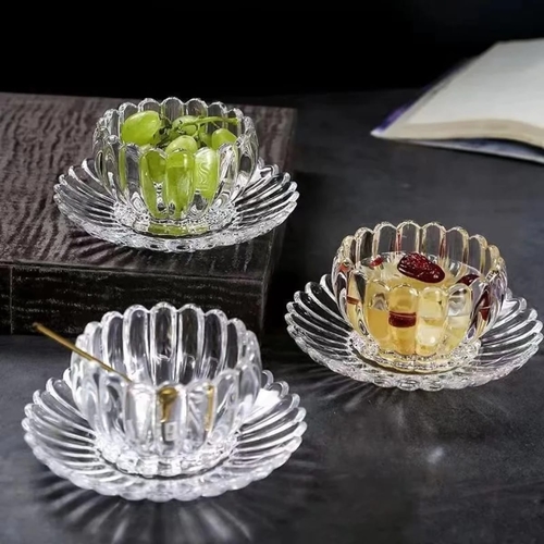 12-PIECE GLASS BOWL SET BO391 - Shine Max clear glass serving bowls and saucers set.