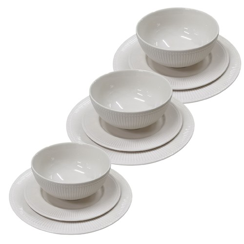 EMBOSSED WHITE 12-PIECE DINNER SET BO402 - 4 dinner plates 4 side plates&nbsp; 4 bowls