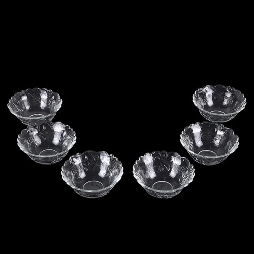 6-PIECE 260ML CLEAR GLASS BOWL BO407 - Clear glass bowl with a decorative-floral and leaf-patterned, rim and base.