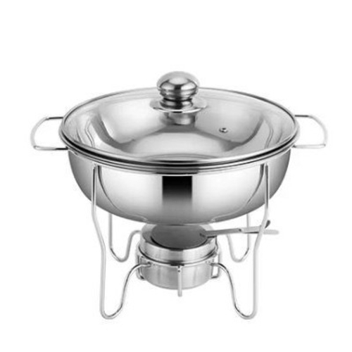 4.0L STAINLESS STEEL ROUND CHAFFING DISH AND BUFFET STOVE SET BO417 - Stainless steel ware with two pans