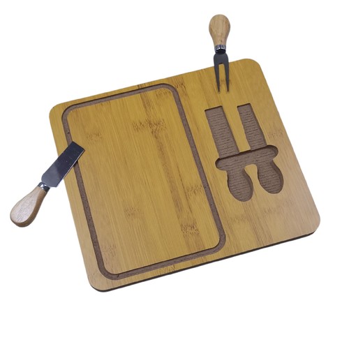 SQUARE BAMBOO CHEESE BOARD AND KNIFE SET 29X26X1.3CM BO448 - SQUARE BAMBOO CHEESE BOARD AND KNIFE SET 29X26X1.3CM
