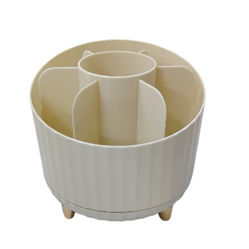ROTATING MAKEUP BRUSH STORAGE BIN BO519 - 360° rotation, rustproof storage Color: beige