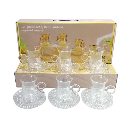 12-PIECE SET BEAD-DOTTED CUP AND SAUCER BO564 - 6pcs cup 6pcs saucer