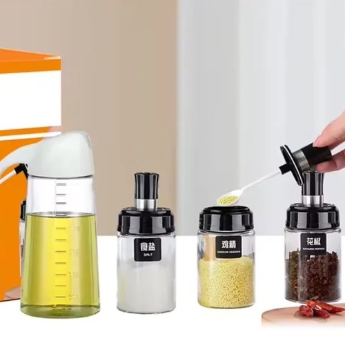 FOUR-PIECE SET SEASONING DISPENSER BOTTLE BO569 - 1pc oil bottle and 3pcs seasoning or spices bottle