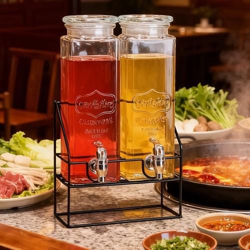 2-PIECE 2.2L GLASS BEVERAGE DISPENSER WITH METAL STAND BO574 - 2.2L x 2