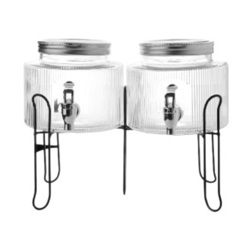 2-PIECE 2.5L GLASS BEVERAGE DISPENSER WITH METAL STAND BO575 - 2.5L x 2pcs