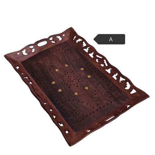 1-PIECE HAND-CURVED WOODEN SERVING TRAY BO582 - 44.5x30.5x3.5cm