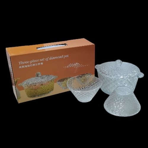 THREE-PIECE SET OF DIAMOND BOWL BO650 - 1pc bowl with lid 26.5cm(diameter)&nbsp;2pcs bowl 12.5cm(diameter)