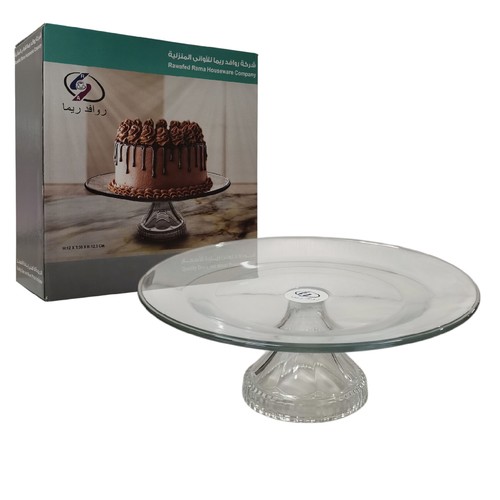 30CM CLEAR GLASS CAKE STAND BO666 - Company name:Rawafed Rema houseware Company&nbsp; Product dimensions H:12cm T:30cm B:12.3CM