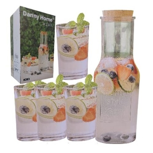 DANNY HOME 5PCS GLASS JUICE JAR SET BO701 - 5pcs glass juice jar set1pc glass bottle 1280ml 4pcs glass cup 220ml each