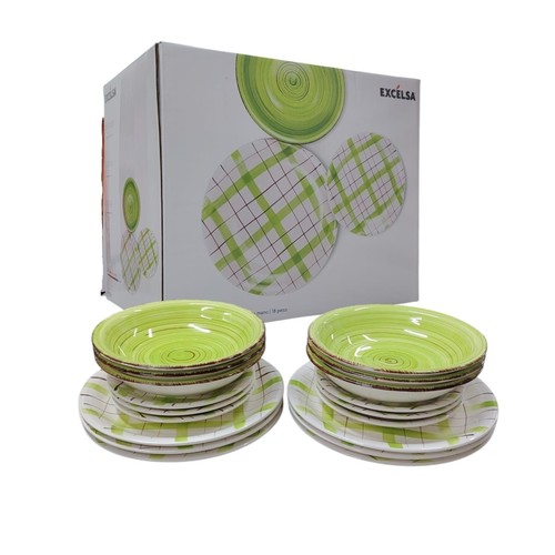 18-PIECE EXCELSA DINNER SET  BO685-GREEN - 6 dinner plates 27cm 6 soup plates 21cm 6 dessert plates 19cm