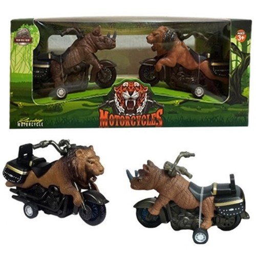 ANIMAL MOTORCYCLES KZ958-803B - Action:Friction-powered:pull them back amd release to watch then move forward.&nbsp; Set: two-piece set featuring a rhinoceros-themed and a lion-themed vehicle.