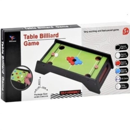 MINI TABLETOP BILLIARD GAME 2449 - Combine elements of pinball and billiards Features: two-player, fast-paced game that uses a spring-loaded shooter mechanism for the balls. Ages 3t