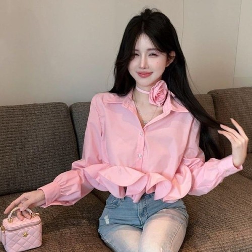 THREE-DIMENTIONAL RUFFLE TOP / WD-0055 / S206 - Color : Pink&nbsp; Size : One Size