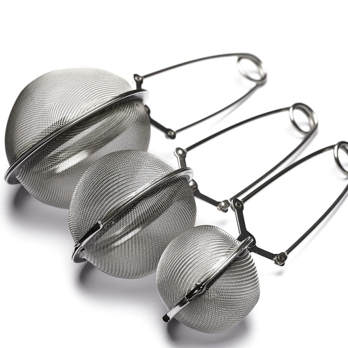 3-PIECE STAINLESS STEEL SNAP BALL TEA STRAINER / SPICE INFUSER BO776 - 3 in 1 pack - small, medium and large