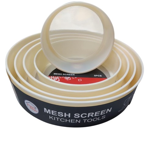 5-PIECE MESH SCREEN KITCHEN TOOLS SET BO778 - Set of sieves : 14cm,17cm,20cm,23cm and 26cm