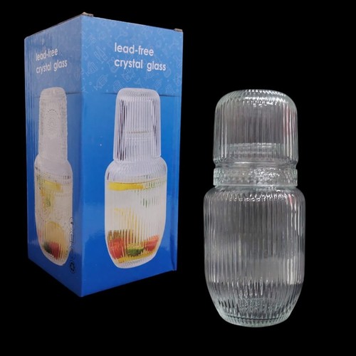 BEDSIDE WATER CARAFE AND TUMBLER SET BO793 - Material: lead-free crystal glass Capacity: 500ml(carafe) 145ml(tumbler cup)
