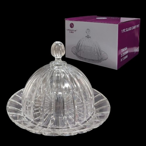 LIRMARTUR GLASS SERVING PLATE WITH ADOME LID BO813 - D:200mm H:130mm