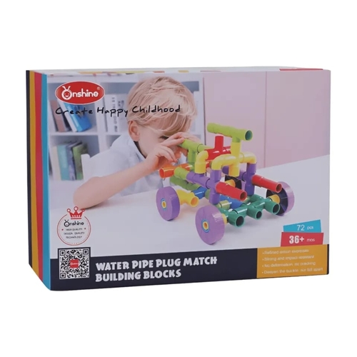 ONSHINE WATER PIPE PLUG MATCH BUILDING BLOCKS TNWX-0200N - 72-PIECE STEM-ORIENTED CONSTRUCTION TOY DESIGNED FOR CHILDREN AGED 36 MONTHS AMD OLDER.
