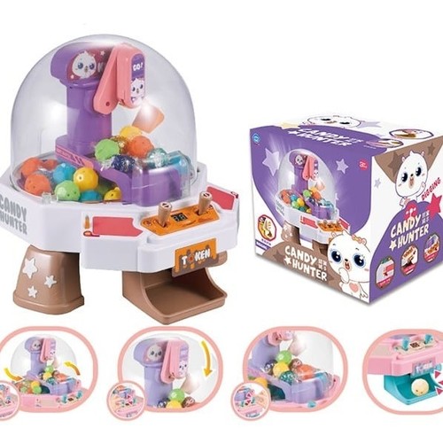 CANDY VENDING MACHINE WS5369-2 - Coin-operated toy featuring music and flashing light to simulate a real carbival experience.&nbsp; It helps improve fine motor skills and hand-eye coordination in children aged 3 and up.&nbsp; The device is Battery-operated and feature a transparent cover to view the prizes.