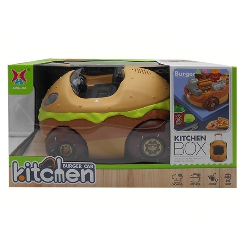 BURGER CAR KITCHEN SET XJ375 - 3 in 1 burger car playset, designed for children to simulate a cooking experience with pretend food and kitchen accessories.