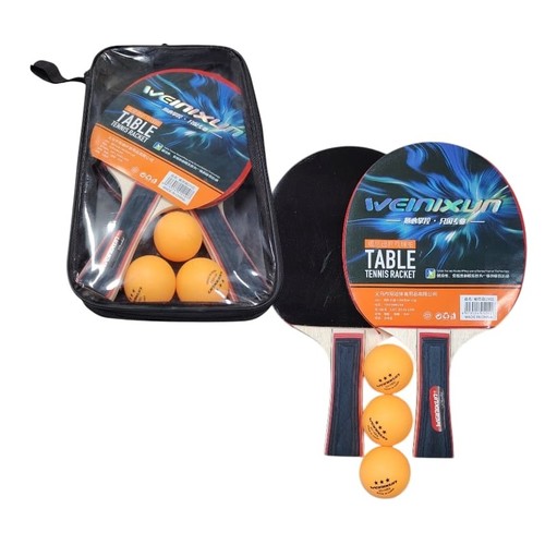 WEINIXUN TABLE TENNIS RACKET SET YW24451 - Components: includes two table tennos rackets and three orange balls in a carrying case. Suitability: designed for beginners and casual players.