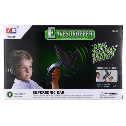 EAVESDROPPER SUPERSONIC EAR ZR801 - An electronic listening device designed as a spy-themed toy for childern aged 5 and up.