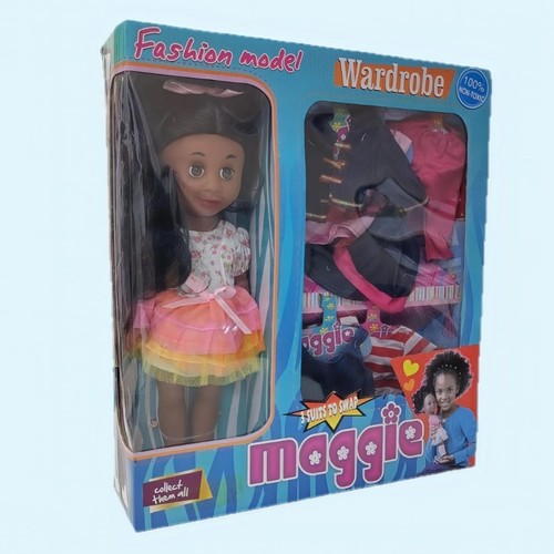 MAGGIE FASHION MODEL WARDROBE DOLL SET 1700 - African American fashion doll with included clothing sets.