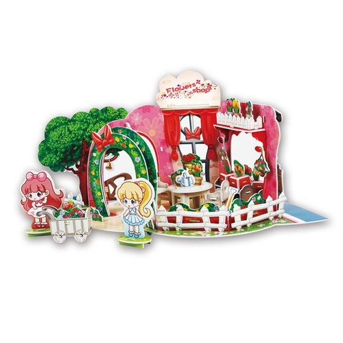 SHOPPING STREET FLOWER SHOP-3D PUZZLE P626h - CUBICFUN 3D PUZZLEADE OF PAPER & EXPANDABLE POLYSTYRENE(EPS) FOAM BOARD. MODEL SIZE: 27CM X 27CM X 17.5CM 10.6