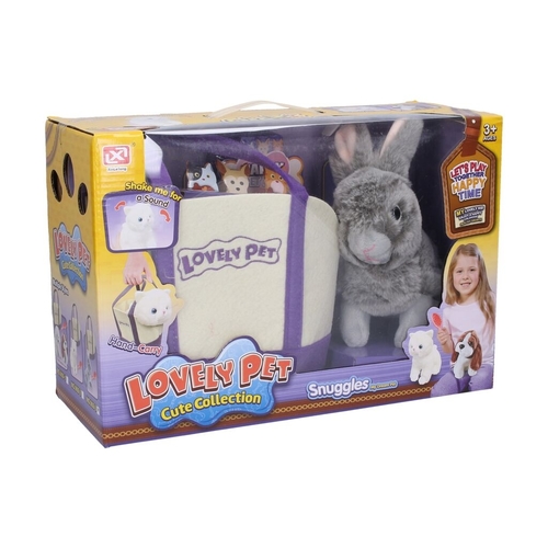 LOVELY PET CUTE COLLECTION SNUGGLES - BUNNY 909-3 - Grey plush rabbit packaged with a carrying bag Recommended for ages 3 and up