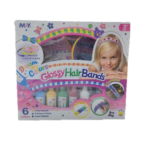 GLOSSY HAIRBANDS YW24245 - DIY CRAFT KIT FOR MAKING CUSTOMIZED HAIR BANDS, FEATURING 3D PAINT AND JEWELRY STICKERS. AGES 3 AND UP