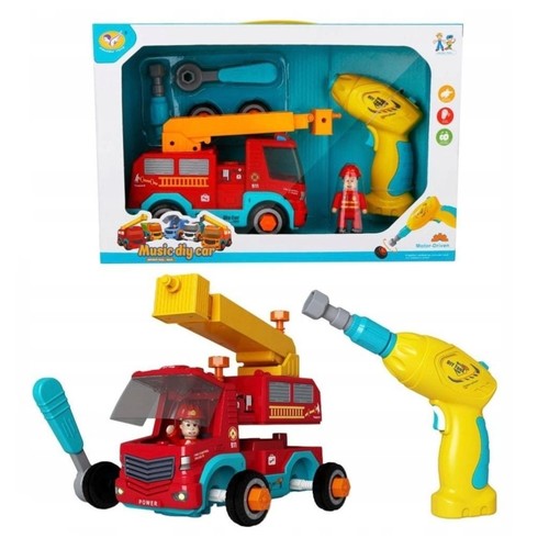 DIY FIRE TRUCK WITH MUSIC 899-9A - MUSIC DIY CAR : INTEREST PULL-BACK Promote the coordinated development of the body and brain help the baby to coordinate the eyes, hands and brain when playing.&nbsp; Suitable for aged 3 and older.