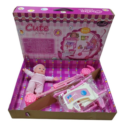 CUTE PRETTY DOLL SET VS1209 - 1 baby doll, 1 stroller, 1 crib and high-chair